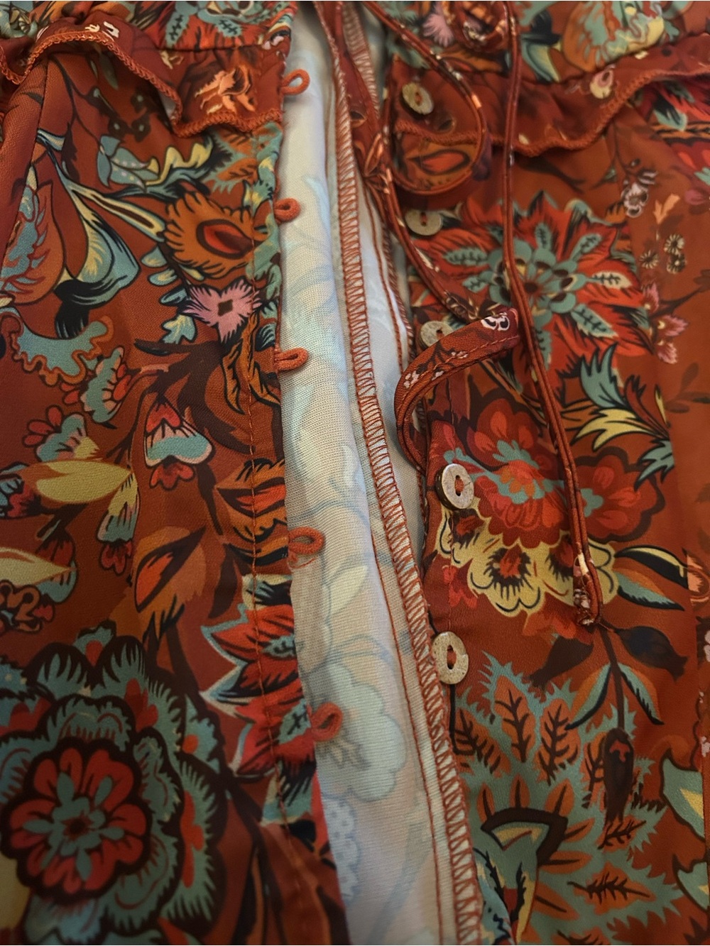 SHEIN Rust Floral Ruffle Blouse - Picture 6 of 9